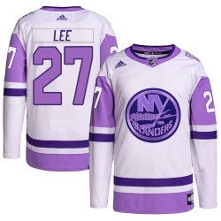 Anders Lee New York Islanders Youth Adidas Authentic White/Purple Hockey Fights Cancer Primegreen Jersey