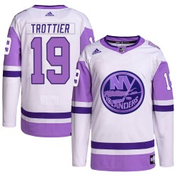 Bryan Trottier New York Islanders Men's Adidas Authentic White/Purple Hockey Fights Cancer Primegreen Jersey
