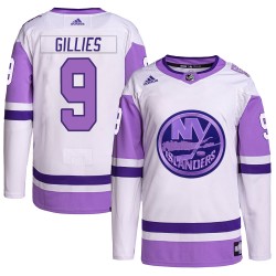 Clark Gillies New York Islanders Men's Adidas Authentic White/Purple Hockey Fights Cancer Primegreen Jersey