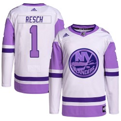 Glenn Resch New York Islanders Youth Adidas Authentic White/Purple Hockey Fights Cancer Primegreen Jersey