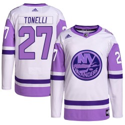 John Tonelli New York Islanders Youth Adidas Authentic White/Purple Hockey Fights Cancer Primegreen Jersey