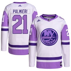 Kyle Palmieri New York Islanders Youth Adidas Authentic White/Purple Hockey Fights Cancer Primegreen Jersey