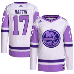 Matt Martin New York Islanders Youth Adidas Authentic White/Purple Hockey Fights Cancer Primegreen Jersey