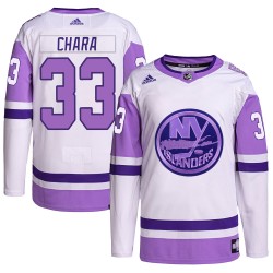 Zdeno Chara New York Islanders Youth Adidas Authentic White/Purple Hockey Fights Cancer Primegreen Jersey