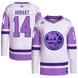 Bo Horvat New York Islanders Men's Adidas Authentic White/Purple Hockey Fights Cancer Primegreen Jersey