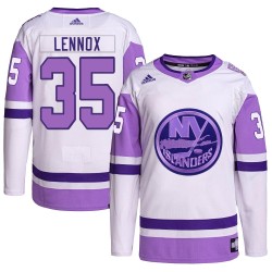Tristan Lennox New York Islanders Men's Adidas Authentic White/Purple Hockey Fights Cancer Primegreen Jersey