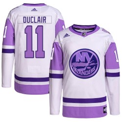 Anthony Duclair New York Islanders Men's Adidas Authentic White/Purple Hockey Fights Cancer Primegreen Jersey