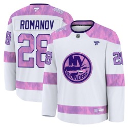 Alexander Romanov New York Islanders Men's Fanatics Premium White 2024 Hockey Fights Cancer Practice Jersey