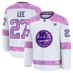 Anders Lee New York Islanders Youth Fanatics Premium White 2024 Hockey Fights Cancer Practice Jersey