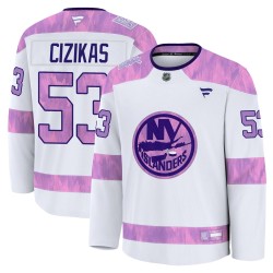 Casey Cizikas New York Islanders Youth Fanatics Premium White 2024 Hockey Fights Cancer Practice Jersey
