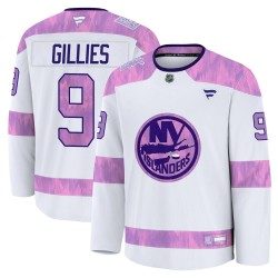 Clark Gillies New York Islanders Men's Fanatics Premium White 2024 Hockey Fights Cancer Practice Jersey