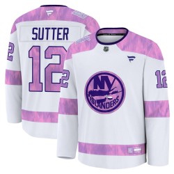 Duane Sutter New York Islanders Youth Fanatics Premium White 2024 Hockey Fights Cancer Practice Jersey