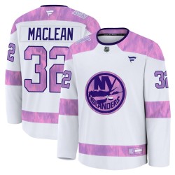 Kyle MacLean New York Islanders Youth Fanatics Premium White 2024 Hockey Fights Cancer Practice Jersey