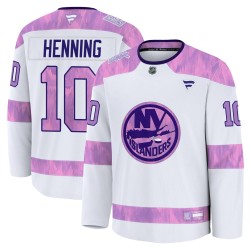 Lorne Henning New York Islanders Youth Fanatics Premium White 2024 Hockey Fights Cancer Practice Jersey