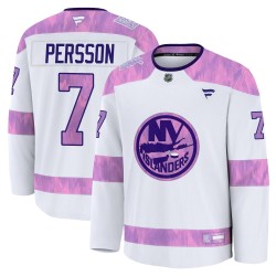 Stefan Persson New York Islanders Men's Fanatics Premium White 2024 Hockey Fights Cancer Practice Jersey