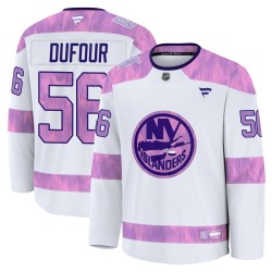 William Dufour New York Islanders Men's Fanatics Premium White 2024 Hockey Fights Cancer Practice Jersey