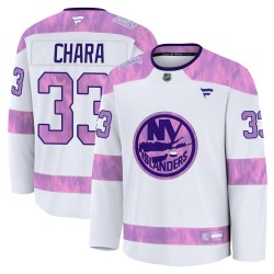 Zdeno Chara New York Islanders Men's Fanatics Premium White 2024 Hockey Fights Cancer Practice Jersey