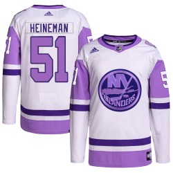Emil Heineman New York Islanders Men's Adidas Authentic White/Purple Hockey Fights Cancer Primegreen Jersey