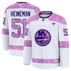 Emil Heineman New York Islanders Youth Fanatics Premium White 2024 Hockey Fights Cancer Practice Jersey