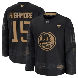 Matthew Highmore New York Islanders Men's Fanatics Premium Black 2024 Military Appreciation Practice Jersey