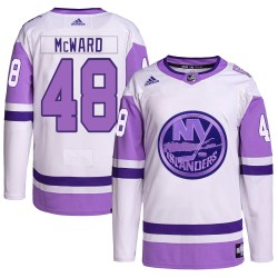 Cole McWard New York Islanders Men's Adidas Authentic White/Purple Hockey Fights Cancer Primegreen Jersey