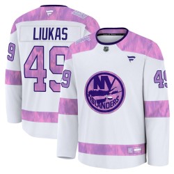 Eetu Liukas New York Islanders Youth Fanatics Premium White 2024 Hockey Fights Cancer Practice Jersey