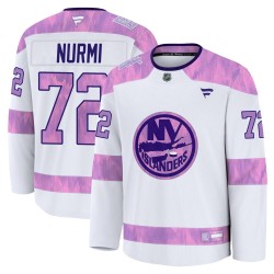 Jesse Nurmi New York Islanders Youth Fanatics Premium White 2024 Hockey Fights Cancer Practice Jersey