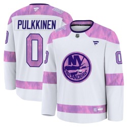 Jesse Pulkkinen New York Islanders Youth Fanatics Premium White 2024 Hockey Fights Cancer Practice Jersey