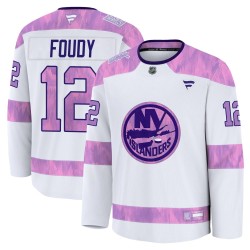 Liam Foudy New York Islanders Youth Fanatics Premium White 2024 Hockey Fights Cancer Practice Jersey