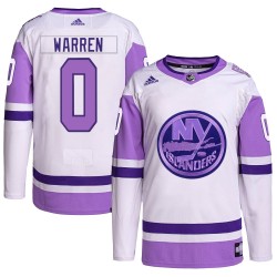 Marshall Warren New York Islanders Men's Adidas Authentic White/Purple Hockey Fights Cancer Primegreen Jersey