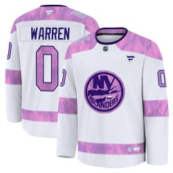 Marshall Warren New York Islanders Men's Fanatics Premium White 2024 Hockey Fights Cancer Practice Jersey