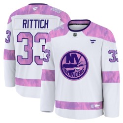 David Rittich New York Islanders Men's Fanatics Premium White 2024 Hockey Fights Cancer Practice Jersey