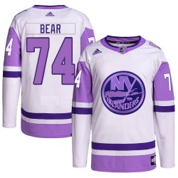 Ethan Bear New York Islanders Youth Adidas Authentic White/Purple Hockey Fights Cancer Primegreen Jersey