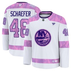 Matthew Schaefer New York Islanders Men's Fanatics Premium White 2024 Hockey Fights Cancer Practice Jersey