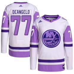 Tony DeAngelo New York Islanders Men's Adidas Authentic White/Purple Hockey Fights Cancer Primegreen Jersey