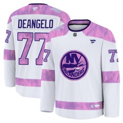 Tony DeAngelo New York Islanders Youth Fanatics Premium White 2024 Hockey Fights Cancer Practice Jersey