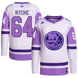 Calum Ritchie New York Islanders Men's Adidas Authentic White/Purple Hockey Fights Cancer Primegreen Jersey