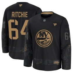 Calum Ritchie New York Islanders Men's Fanatics Premium Black 2024 Military Appreciation Practice Jersey